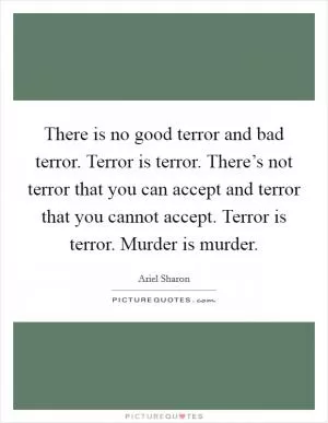 There is no good terror and bad terror. Terror is terror. There’s not terror that you can accept and terror that you cannot accept. Terror is terror. Murder is murder Picture Quote #1