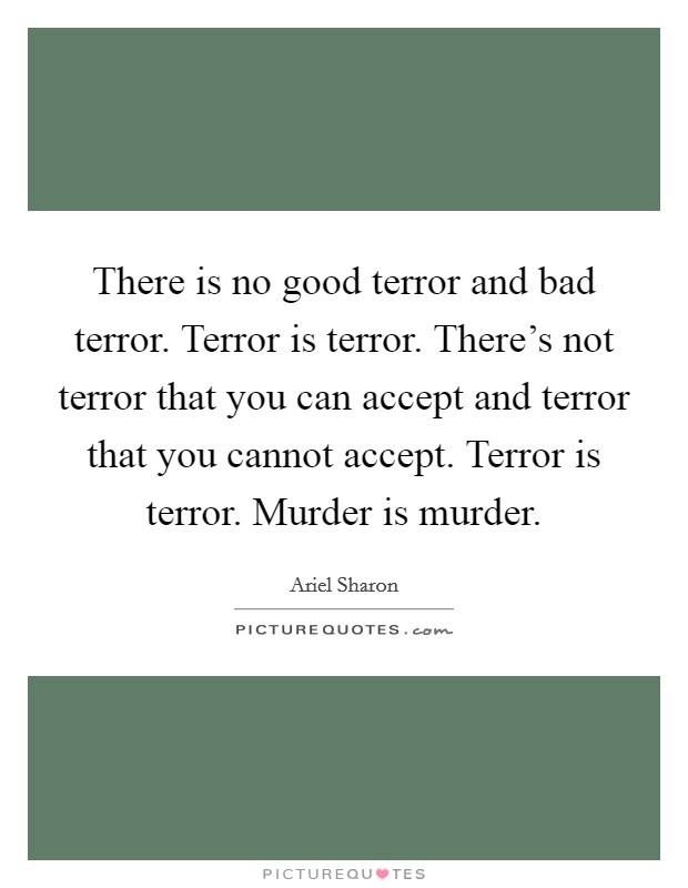 There is no good terror and bad terror. Terror is terror. There's not terror that you can accept and terror that you cannot accept. Terror is terror. Murder is murder Picture Quote #1