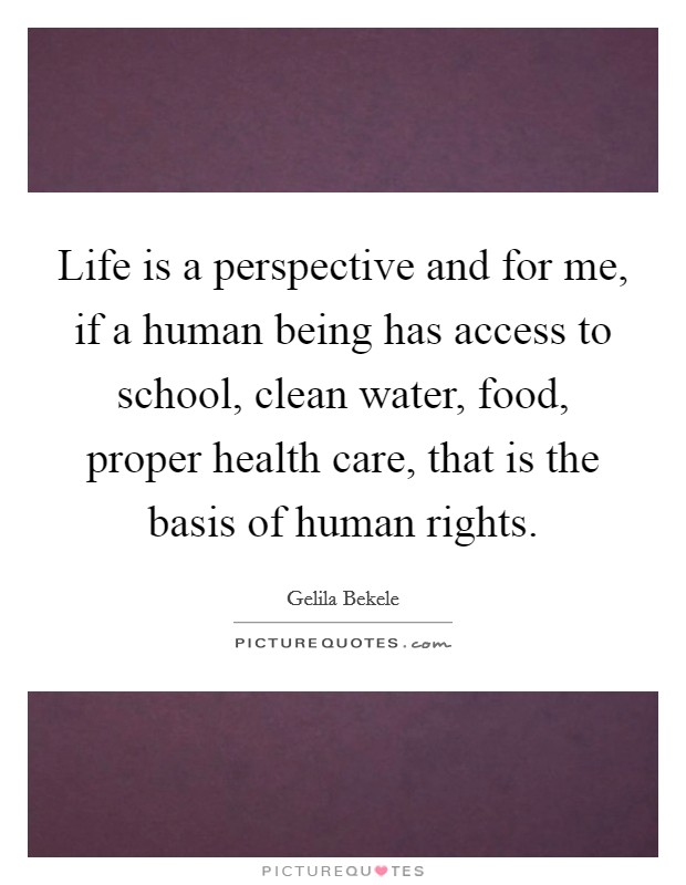Life is a perspective and for me, if a human being has access to school, clean water, food, proper health care, that is the basis of human rights Picture Quote #1