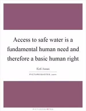 Access to safe water is a fundamental human need and therefore a basic human right Picture Quote #1