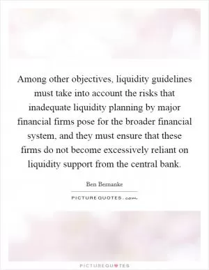 Among other objectives, liquidity guidelines must take into account the risks that inadequate liquidity planning by major financial firms pose for the broader financial system, and they must ensure that these firms do not become excessively reliant on liquidity support from the central bank Picture Quote #1