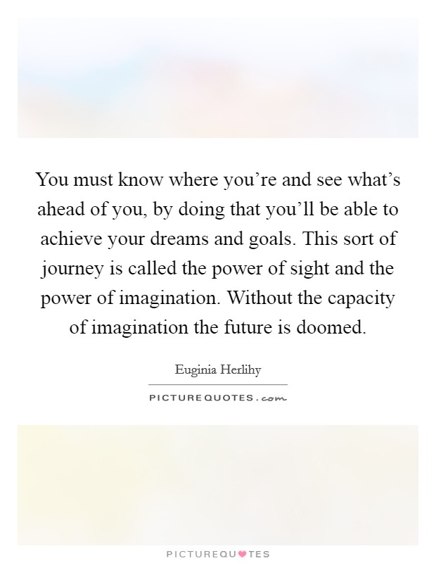 You must know where you're and see what's ahead of you, by doing that you'll be able to achieve your dreams and goals. This sort of journey is called the power of sight and the power of imagination. Without the capacity of imagination the future is doomed Picture Quote #1