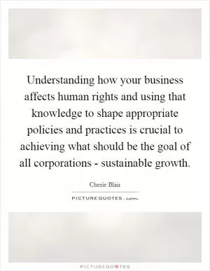 Understanding how your business affects human rights and using that knowledge to shape appropriate policies and practices is crucial to achieving what should be the goal of all corporations - sustainable growth Picture Quote #1