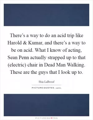 There’s a way to do an acid trip like Harold and Kumar, and there’s a way to be on acid. What I know of acting, Sean Penn actually strapped up to that (electric) chair in Dead Man Walking. These are the guys that I look up to Picture Quote #1