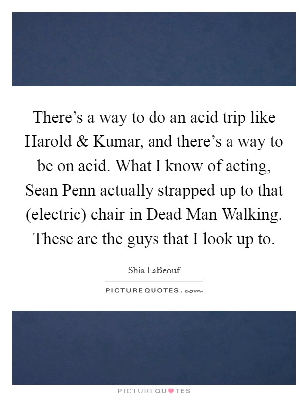 There's a way to do an acid trip like Harold and Kumar, and there's a way to be on acid. What I know of acting, Sean Penn actually strapped up to that (electric) chair in Dead Man Walking. These are the guys that I look up to Picture Quote #1