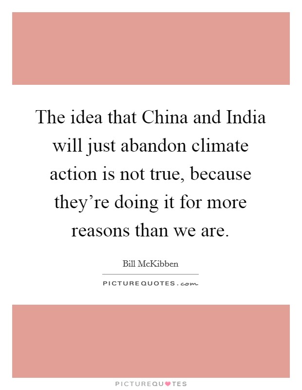 The idea that China and India will just abandon climate action is not true, because they're doing it for more reasons than we are Picture Quote #1