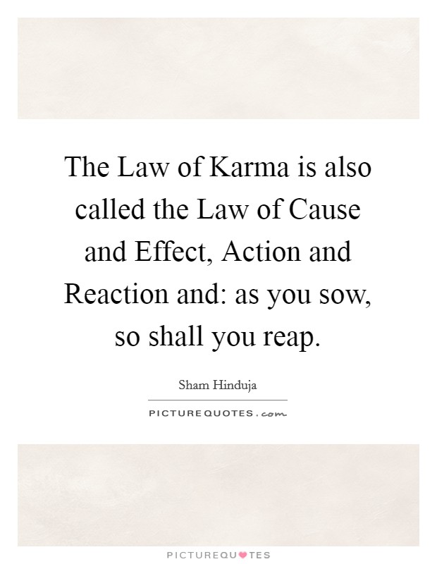 The Law of Karma is also called the Law of Cause and Effect, Action and Reaction and: as you sow, so shall you reap Picture Quote #1