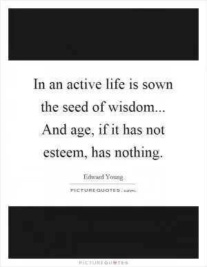 In an active life is sown the seed of wisdom... And age, if it has not esteem, has nothing Picture Quote #1
