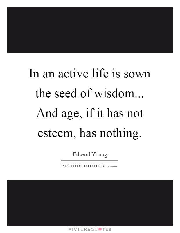 In an active life is sown the seed of wisdom... And age, if it has not esteem, has nothing. Picture Quote #1