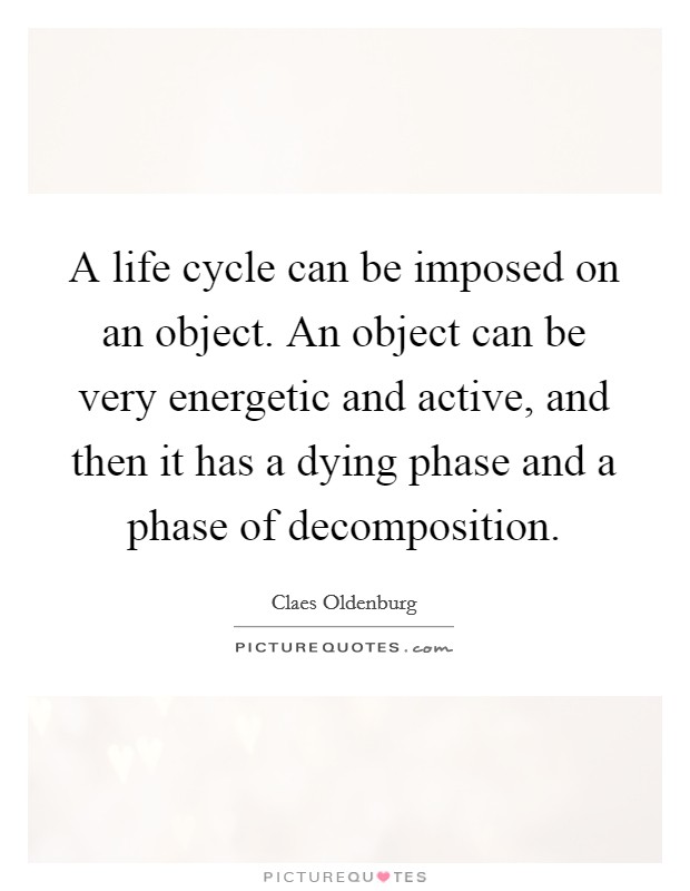 A life cycle can be imposed on an object. An object can be very energetic and active, and then it has a dying phase and a phase of decomposition. Picture Quote #1