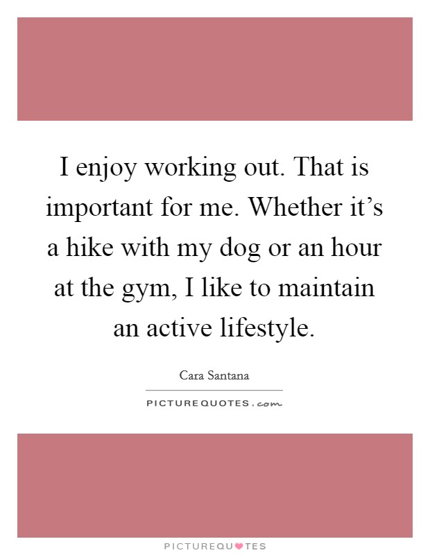I enjoy working out. That is important for me. Whether it's a hike with my dog or an hour at the gym, I like to maintain an active lifestyle. Picture Quote #1