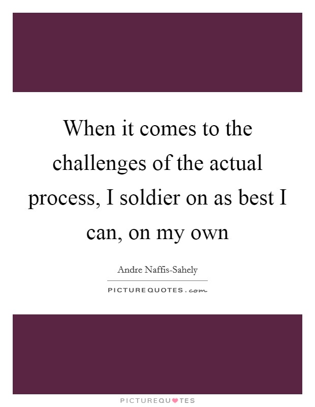 When it comes to the challenges of the actual process, I soldier on as best I can, on my own Picture Quote #1