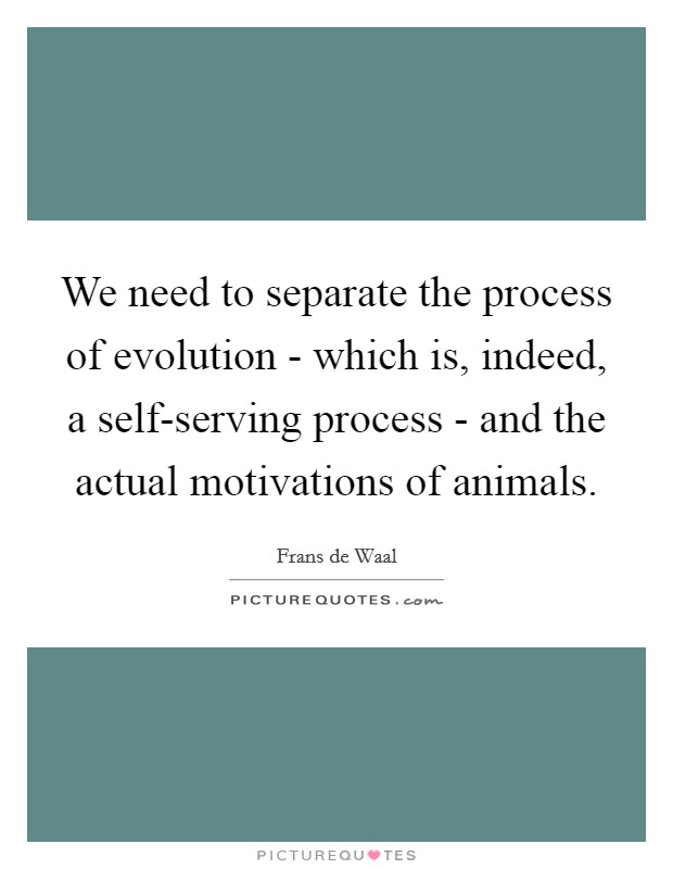 We need to separate the process of evolution - which is, indeed, a self-serving process - and the actual motivations of animals. Picture Quote #1