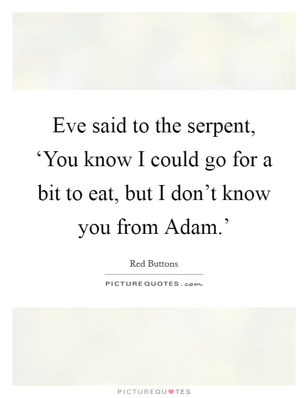 Eve said to the serpent, ‘You know I could go for a bit to eat, but I don't know you from Adam.' Picture Quote #1