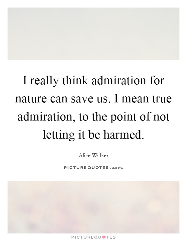 I really think admiration for nature can save us. I mean true admiration, to the point of not letting it be harmed. Picture Quote #1