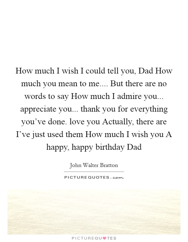 How much I wish I could tell you, Dad How much you mean to me.... But there are no words to say How much I admire you... appreciate you... thank you for everything you've done. love you Actually, there are I've just used them How much I wish you A happy, happy birthday Dad Picture Quote #1