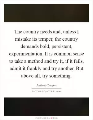 The country needs and, unless I mistake its temper, the country demands bold, persistent, experimentation. It is common sense to take a method and try it, if it fails, admit it frankly and try another. But above all, try something Picture Quote #1