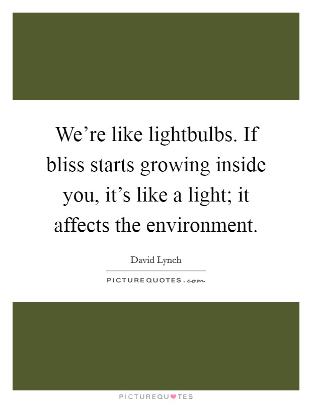 We're like lightbulbs. If bliss starts growing inside you, it's like a light; it affects the environment. Picture Quote #1