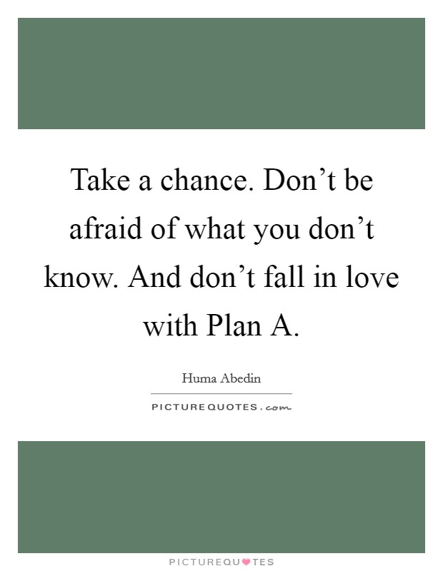 Take a chance. Don't be afraid of what you don't know. And don't fall in love with Plan A. Picture Quote #1
