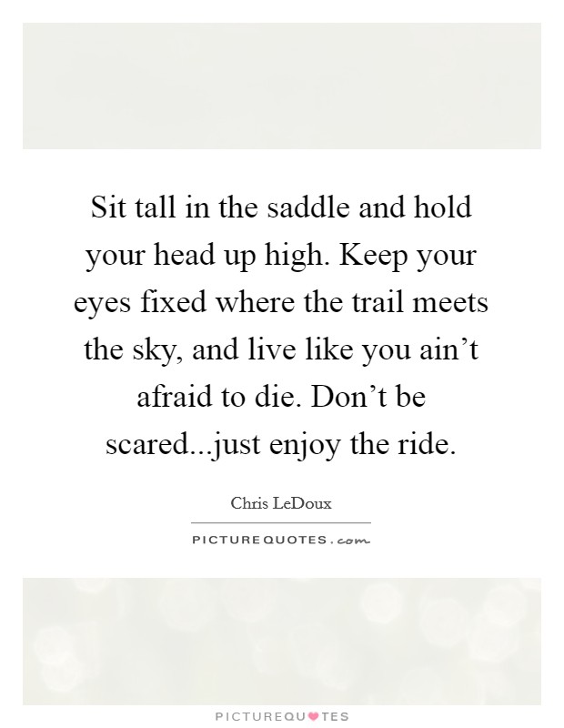 Sit tall in the saddle and hold your head up high. Keep your eyes fixed where the trail meets the sky, and live like you ain't afraid to die. Don't be scared...just enjoy the ride. Picture Quote #1