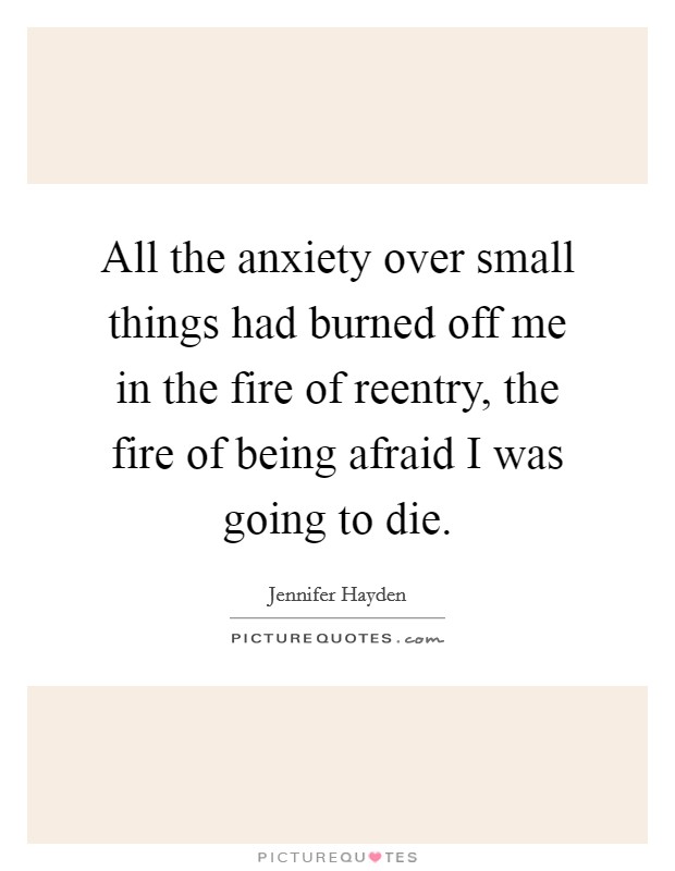 All the anxiety over small things had burned off me in the fire of reentry, the fire of being afraid I was going to die. Picture Quote #1