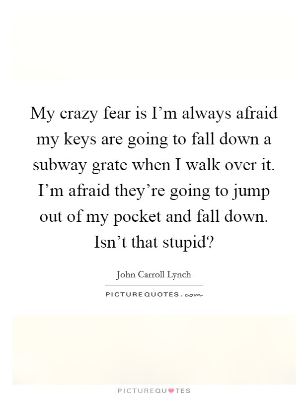 My crazy fear is I'm always afraid my keys are going to fall down a subway grate when I walk over it. I'm afraid they're going to jump out of my pocket and fall down. Isn't that stupid? Picture Quote #1