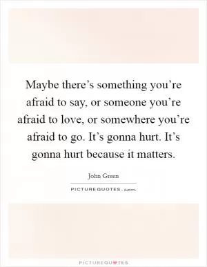 Maybe there’s something you’re afraid to say, or someone you’re afraid to love, or somewhere you’re afraid to go. It’s gonna hurt. It’s gonna hurt because it matters Picture Quote #1