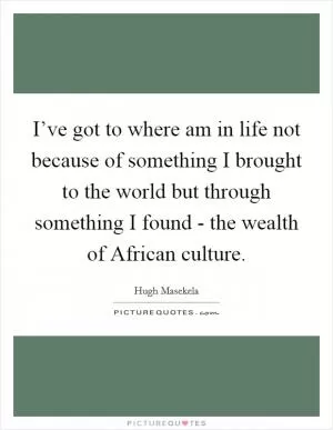 I’ve got to where am in life not because of something I brought to the world but through something I found - the wealth of African culture Picture Quote #1