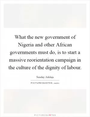 What the new government of Nigeria and other African governments must do, is to start a massive reorientation campaign in the culture of the dignity of labour Picture Quote #1
