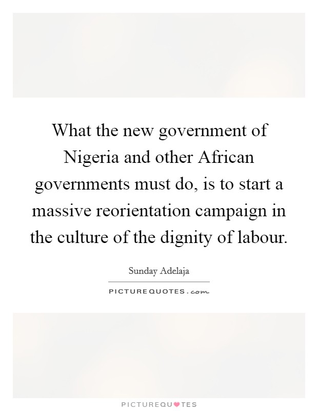 What the new government of Nigeria and other African governments must do, is to start a massive reorientation campaign in the culture of the dignity of labour. Picture Quote #1