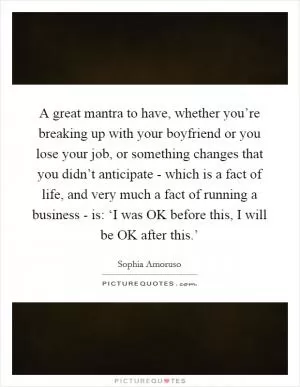 A great mantra to have, whether you’re breaking up with your boyfriend or you lose your job, or something changes that you didn’t anticipate - which is a fact of life, and very much a fact of running a business - is: ‘I was OK before this, I will be OK after this.’ Picture Quote #1