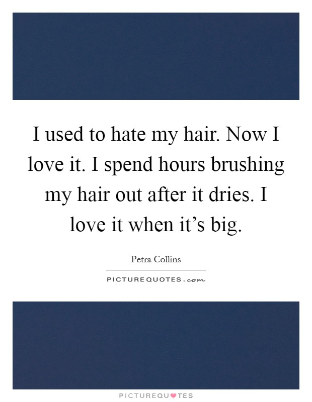 I used to hate my hair. Now I love it. I spend hours brushing my hair out after it dries. I love it when it's big. Picture Quote #1