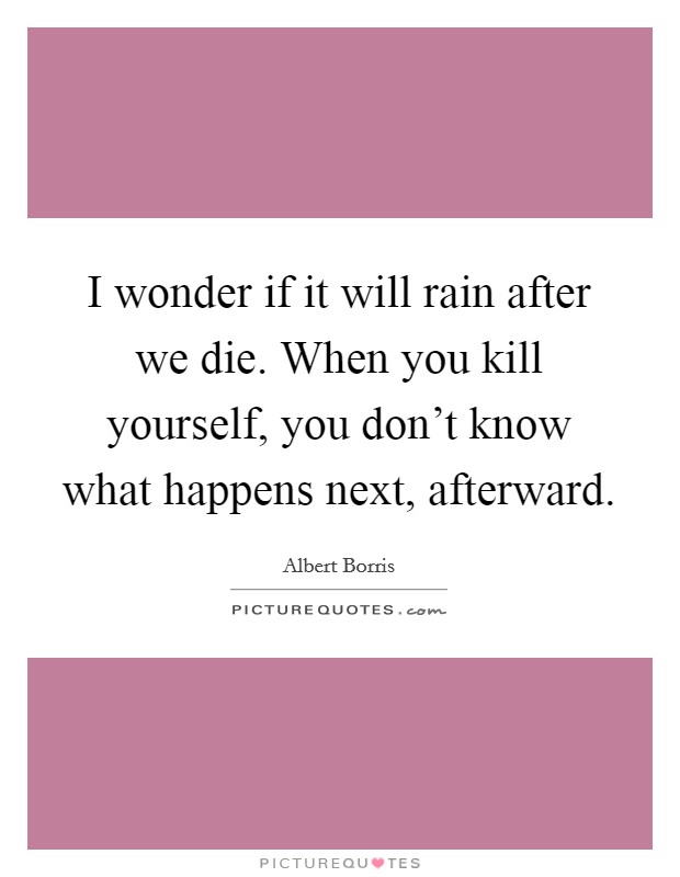 I wonder if it will rain after we die. When you kill yourself, you don't know what happens next, afterward. Picture Quote #1