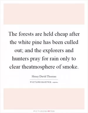 The forests are held cheap after the white pine has been culled out; and the explorers and hunters pray for rain only to clear theatmosphere of smoke Picture Quote #1