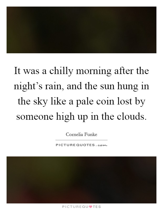 It was a chilly morning after the night's rain, and the sun hung in the sky like a pale coin lost by someone high up in the clouds. Picture Quote #1