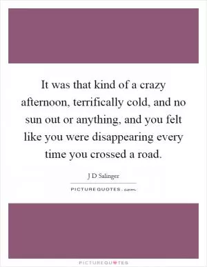 It was that kind of a crazy afternoon, terrifically cold, and no sun out or anything, and you felt like you were disappearing every time you crossed a road Picture Quote #1