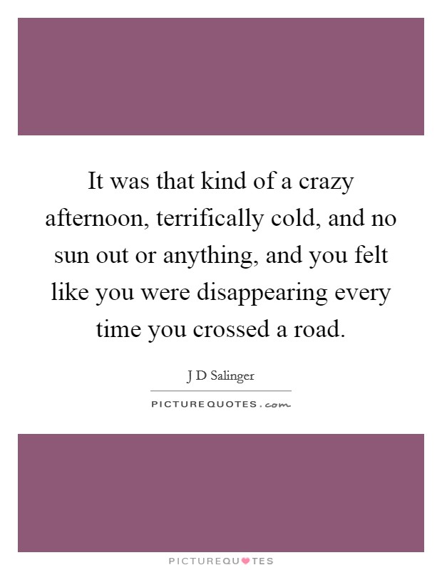 It was that kind of a crazy afternoon, terrifically cold, and no sun out or anything, and you felt like you were disappearing every time you crossed a road. Picture Quote #1