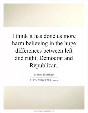 I think it has done us more harm believing in the huge differences between left and right, Democrat and Republican Picture Quote #1