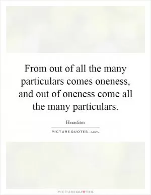 From out of all the many particulars comes oneness, and out of oneness come all the many particulars Picture Quote #1