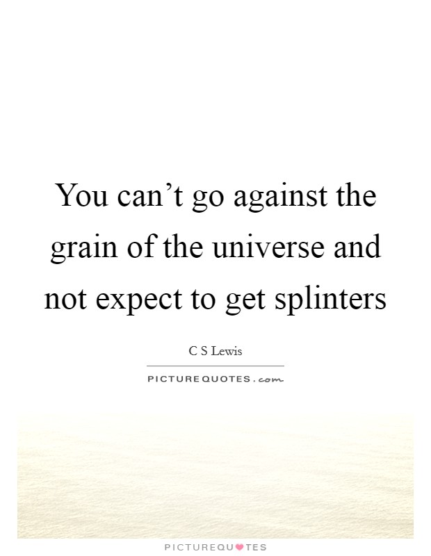 You can't go against the grain of the universe and not expect to get splinters Picture Quote #1