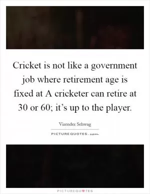 Cricket is not like a government job where retirement age is fixed at A cricketer can retire at 30 or 60; it’s up to the player Picture Quote #1