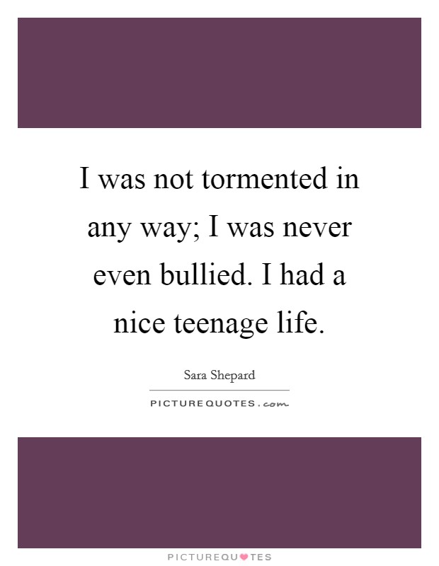 I was not tormented in any way; I was never even bullied. I had a nice teenage life. Picture Quote #1
