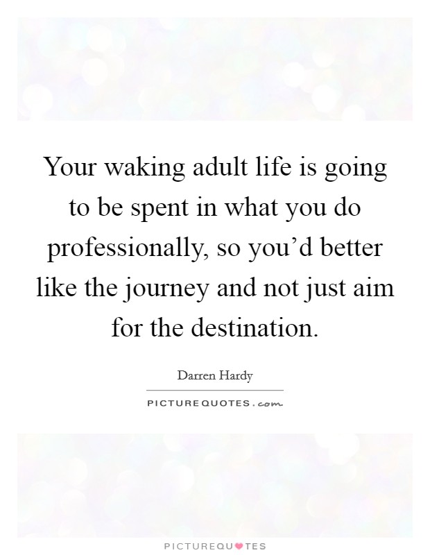 Your waking adult life is going to be spent in what you do professionally, so you'd better like the journey and not just aim for the destination. Picture Quote #1