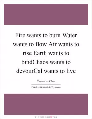 Fire wants to burn Water wants to flow Air wants to rise Earth wants to bindChaos wants to devourCal wants to live Picture Quote #1
