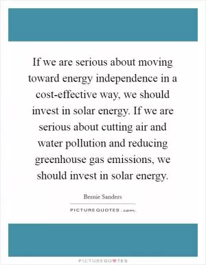 If we are serious about moving toward energy independence in a cost-effective way, we should invest in solar energy. If we are serious about cutting air and water pollution and reducing greenhouse gas emissions, we should invest in solar energy Picture Quote #1