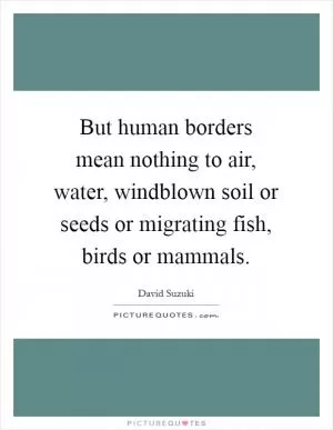 But human borders mean nothing to air, water, windblown soil or seeds or migrating fish, birds or mammals Picture Quote #1