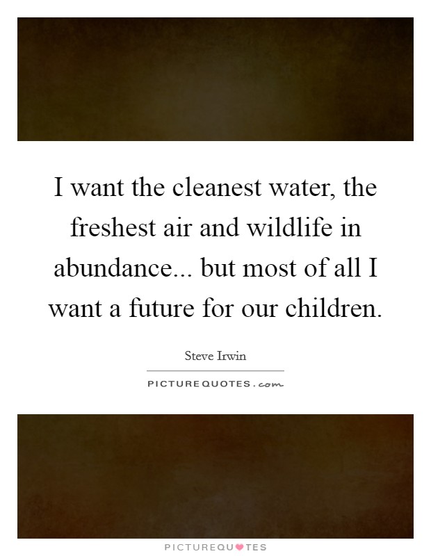I want the cleanest water, the freshest air and wildlife in abundance... but most of all I want a future for our children. Picture Quote #1