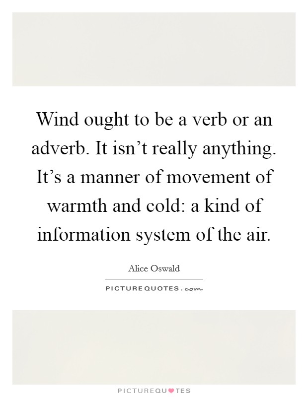 Wind ought to be a verb or an adverb. It isn't really anything. It's a manner of movement of warmth and cold: a kind of information system of the air. Picture Quote #1