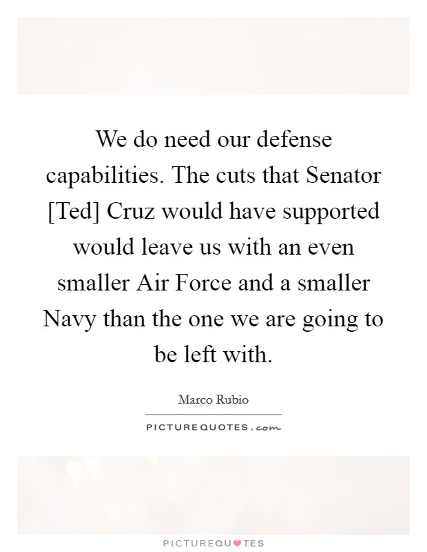 We do need our defense capabilities. The cuts that Senator [Ted] Cruz would have supported would leave us with an even smaller Air Force and a smaller Navy than the one we are going to be left with. Picture Quote #1
