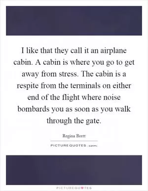 I like that they call it an airplane cabin. A cabin is where you go to get away from stress. The cabin is a respite from the terminals on either end of the flight where noise bombards you as soon as you walk through the gate Picture Quote #1